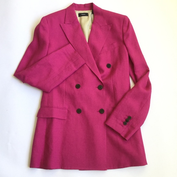 Theory Blazer Tailored Pure Linen Fuchsia Pink - Picture 2 of 8